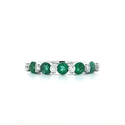 .75 Emerald & Diamond Stacking Band 14k White Gold