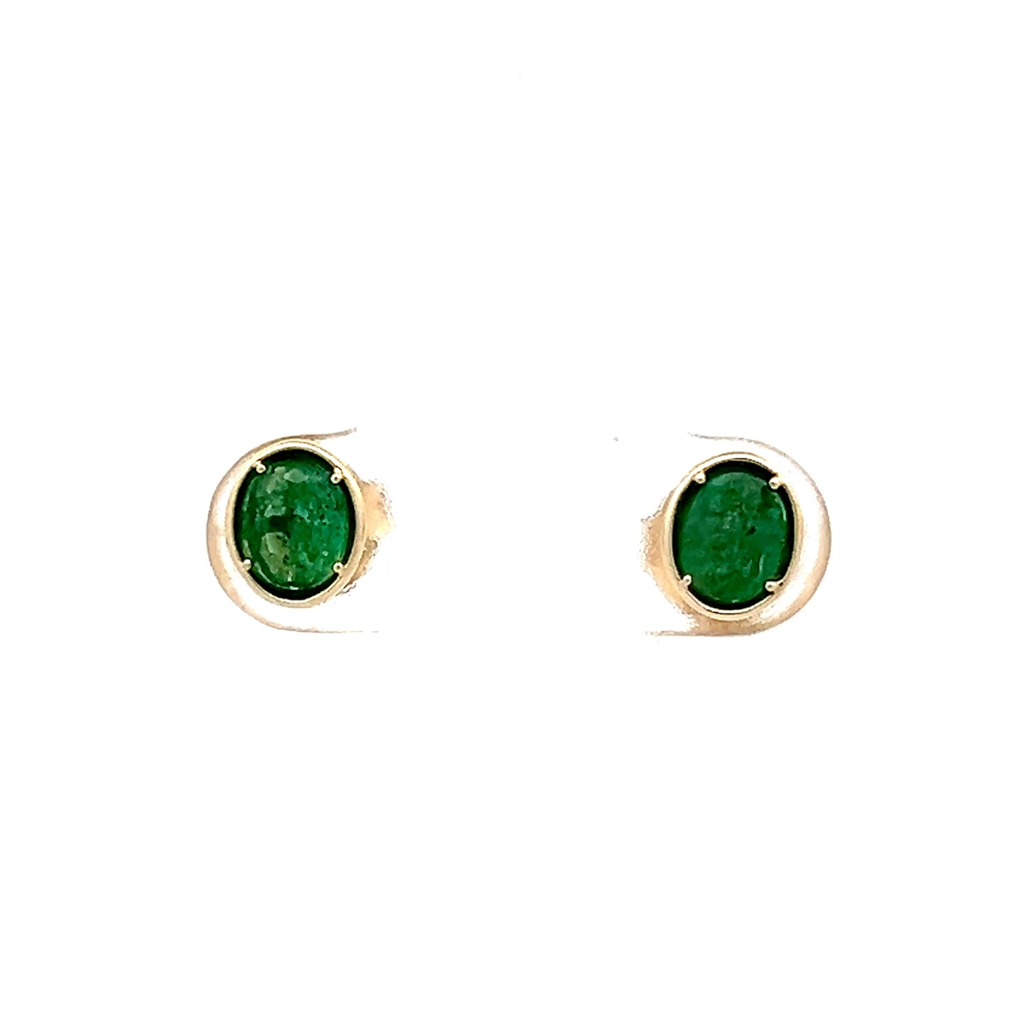 .75 Oval Cut Emerald Stud Earrings in 14k Yellow Gold