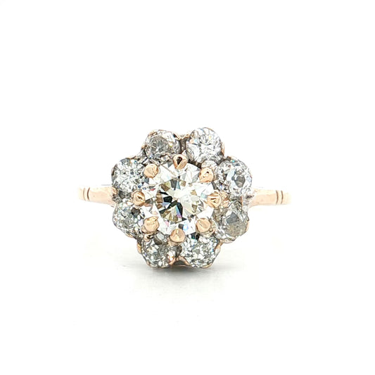 .75 Vintage Victorian Diamond Cluster Engagement Ring 14k