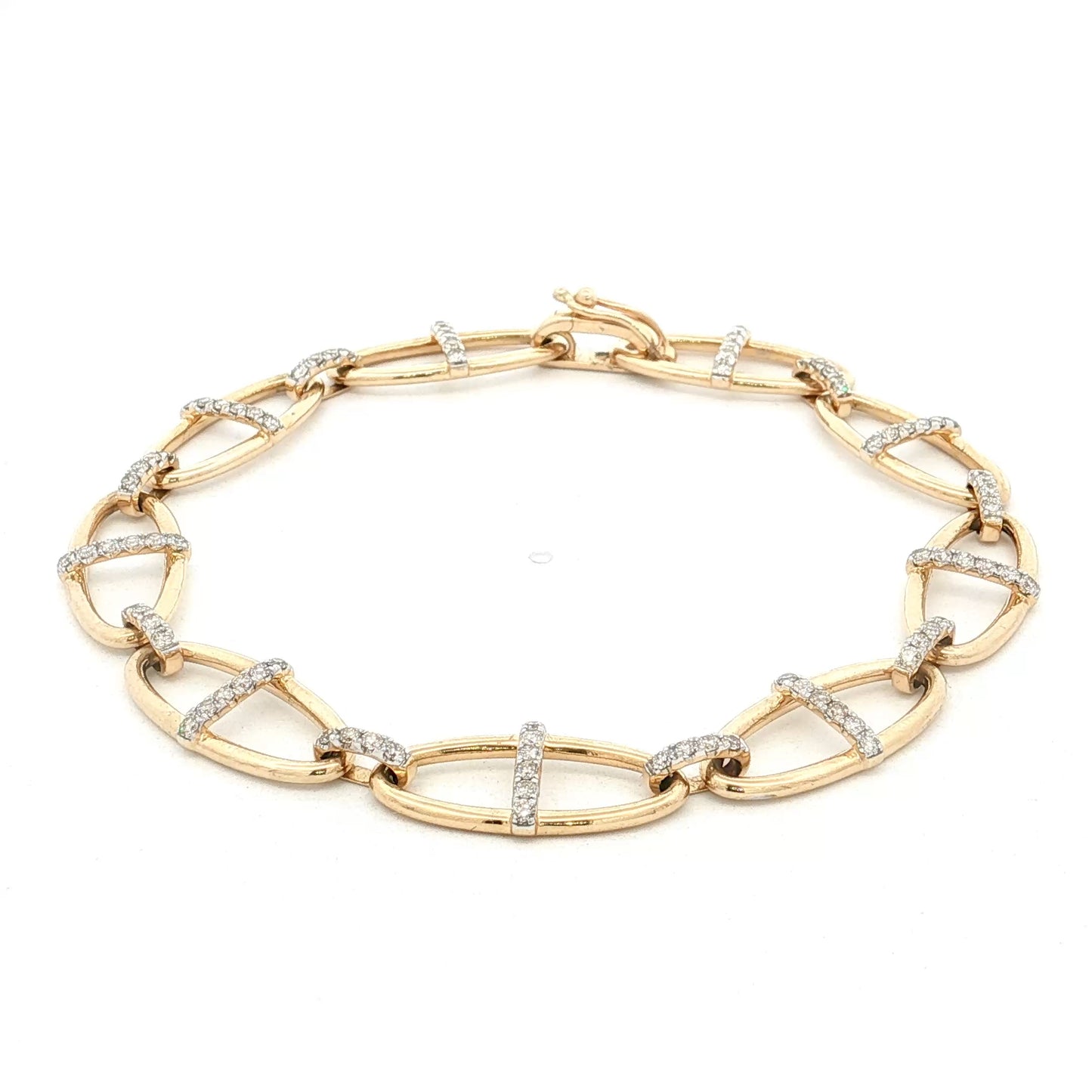 .76 Diamond Oval Link Chain Bracelet 14k Yellow Gold