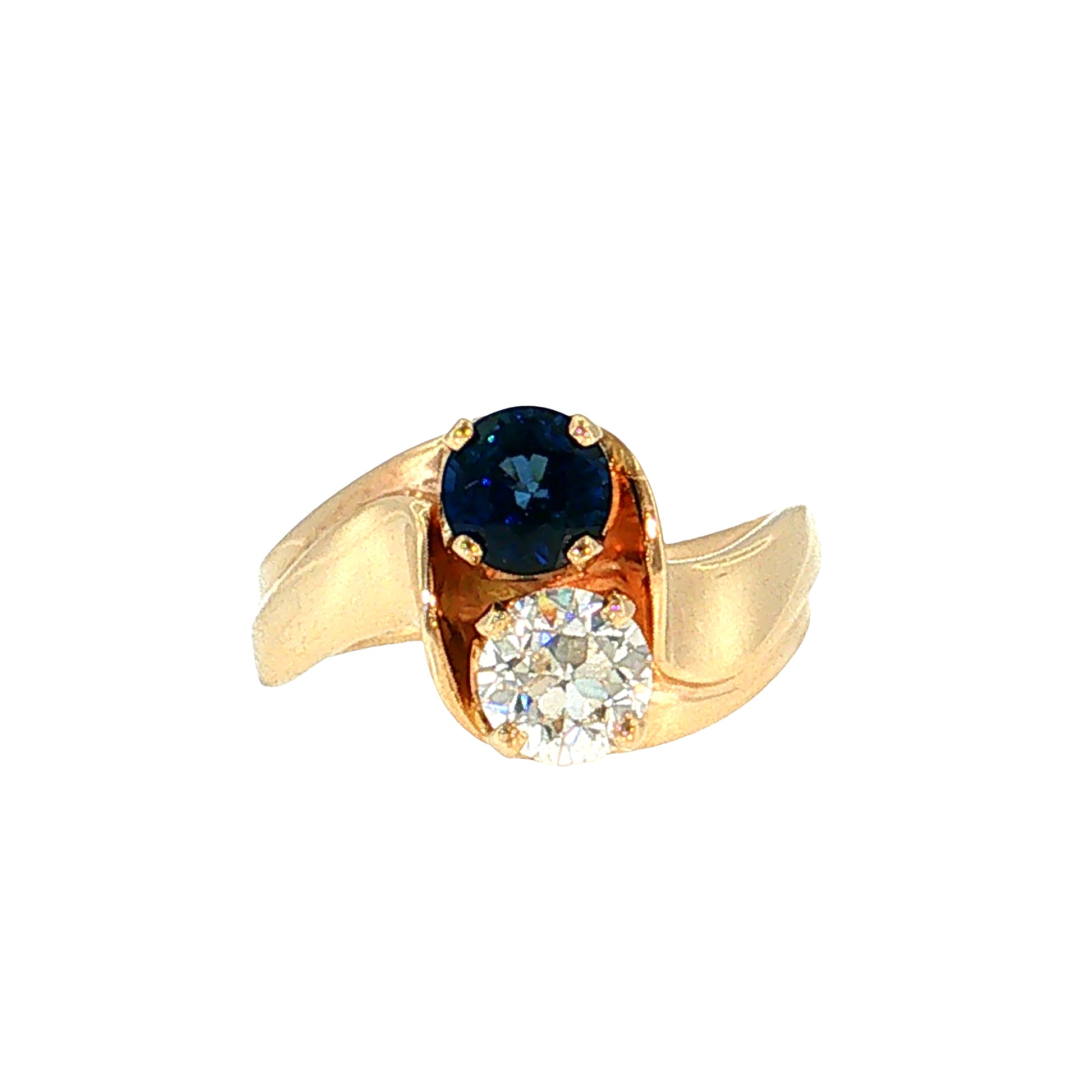 .76 Old European Diamond & Sapphire Toi Et Moi Ring 14k