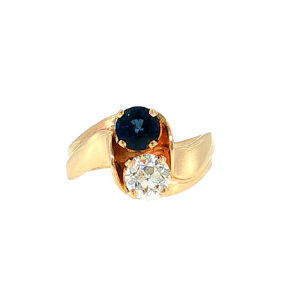 .76 Old European Diamond & Sapphire Toi Et Moi Ring 14k