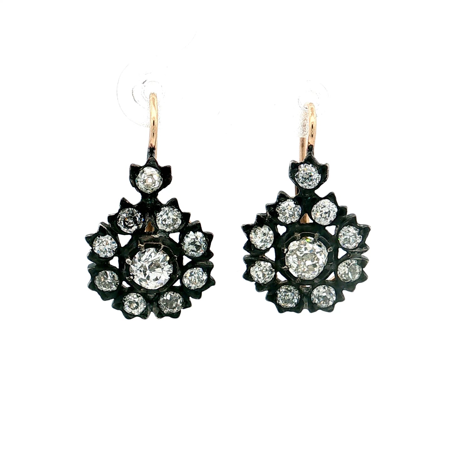 .76 Victorian Diamond Cluster Drop Earrings 14k