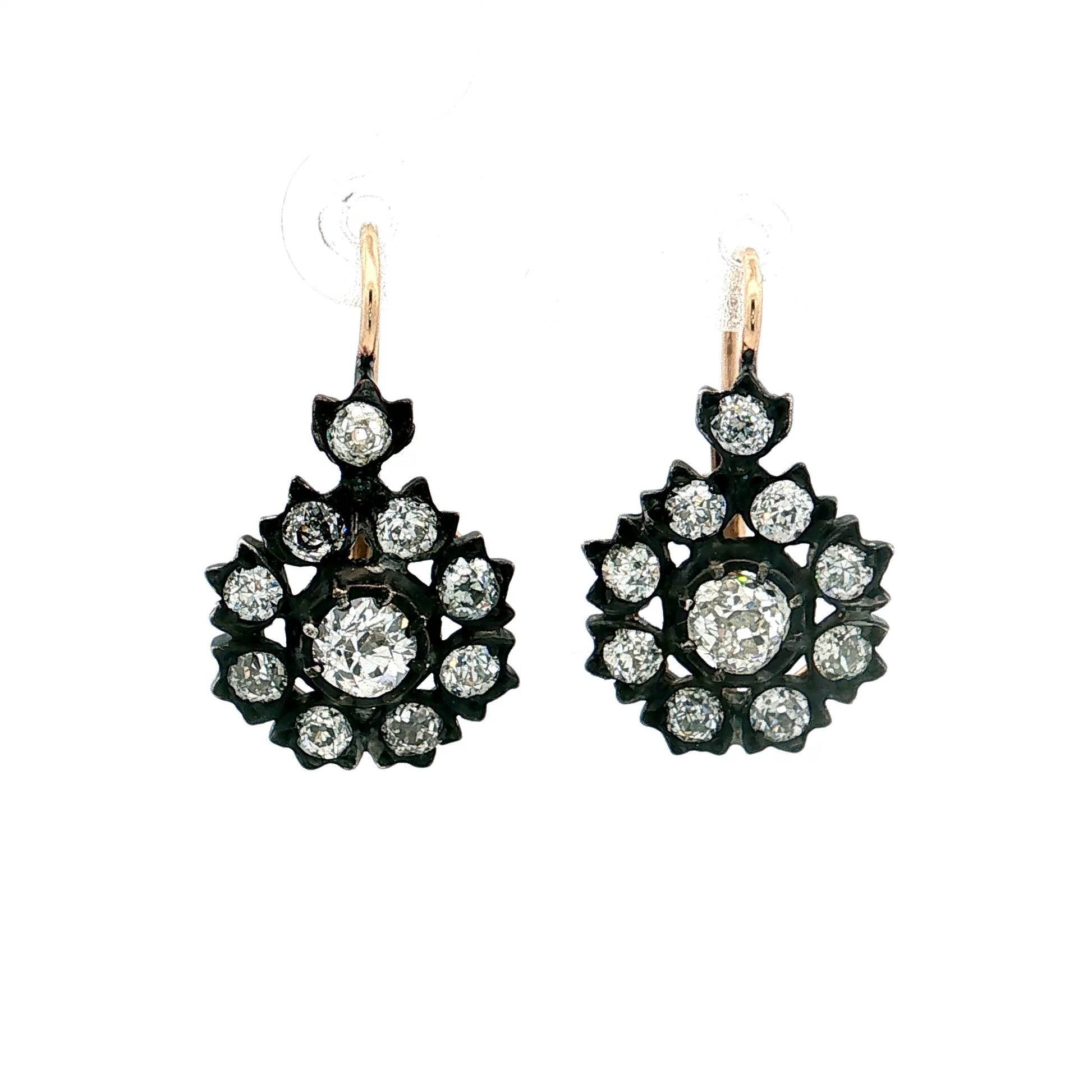 .76 Victorian Diamond Cluster Drop Earrings 14k