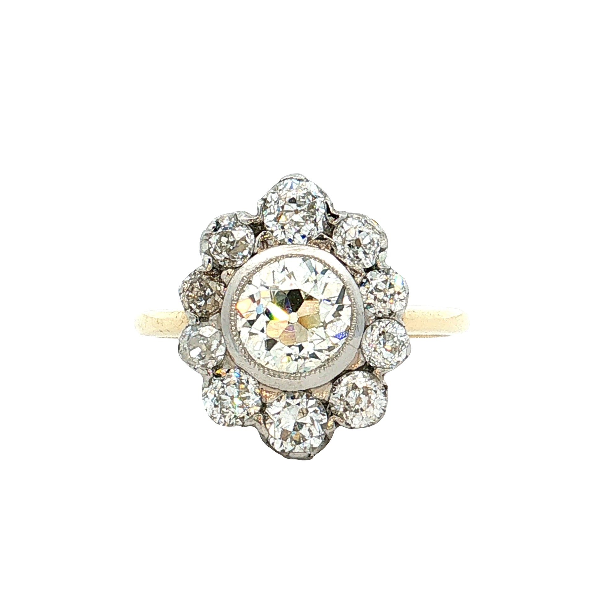 .77 Old European Diamond Halo Ring Platinum & 18k