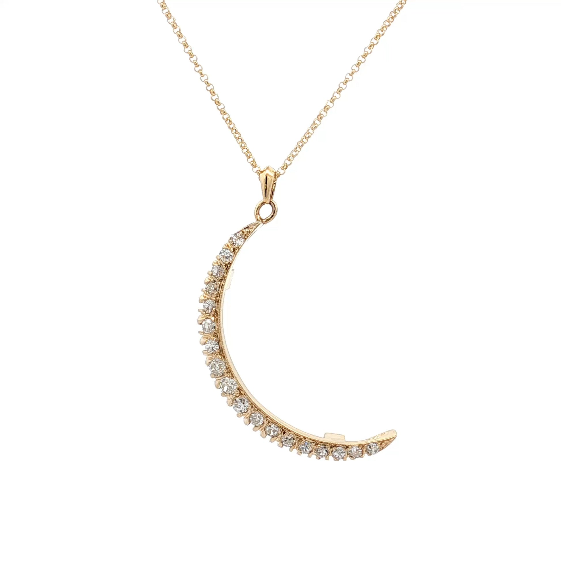 .78 Antique Diamond Crescent Moon Pendant Necklace 14k