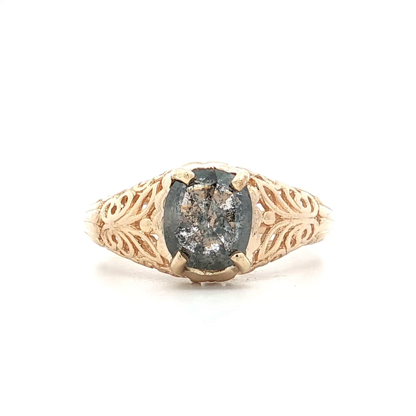 .80 Cushion Salt & Pepper Diamond in 14k Yellow Gold