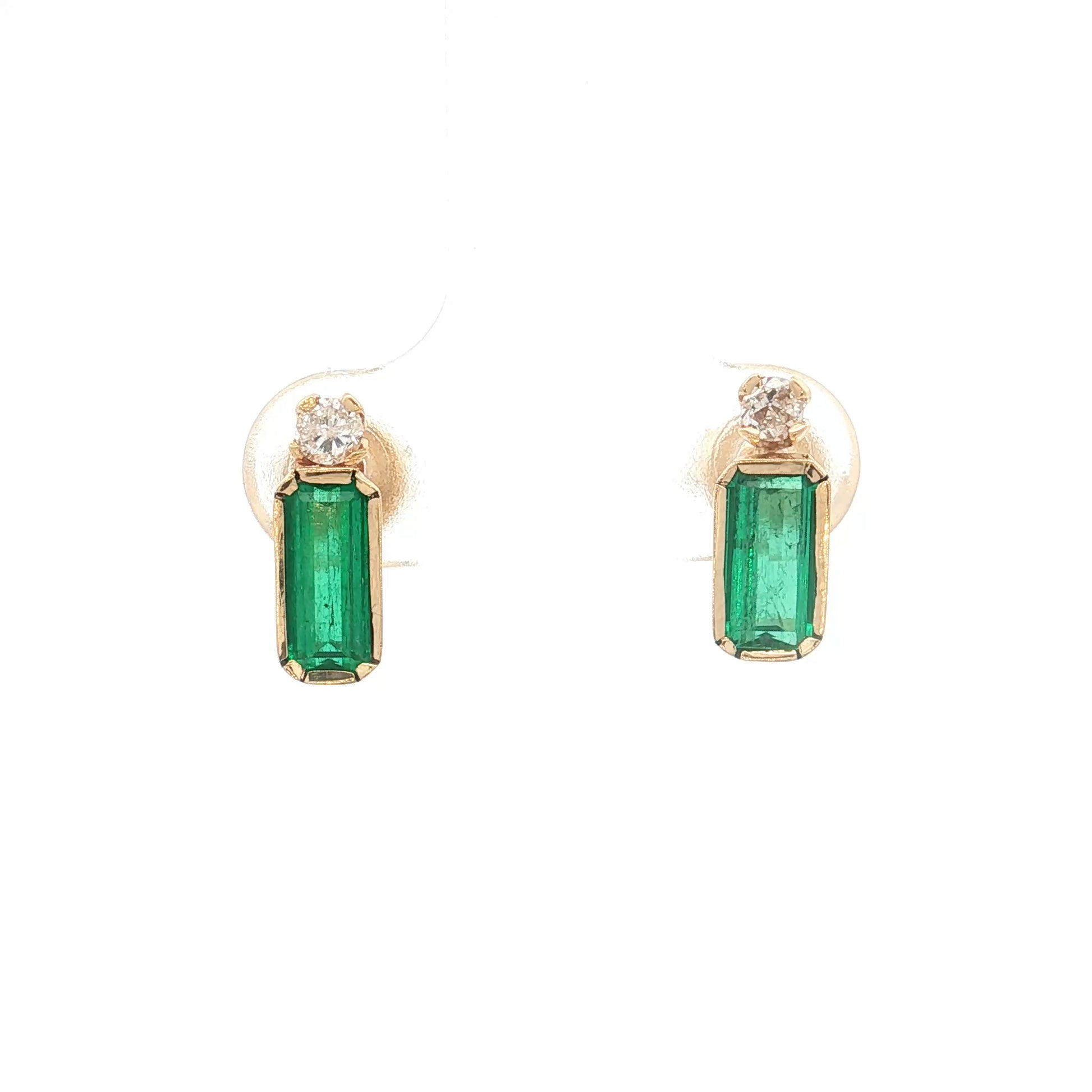 .80 Emerald Cut Emerald Stud Earrings 18k Yellow Gold