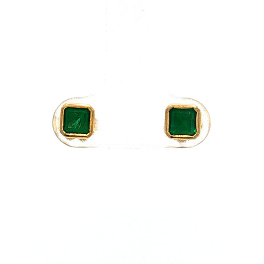 .80 Emerald Stud Earrings 18k Yellow Gold