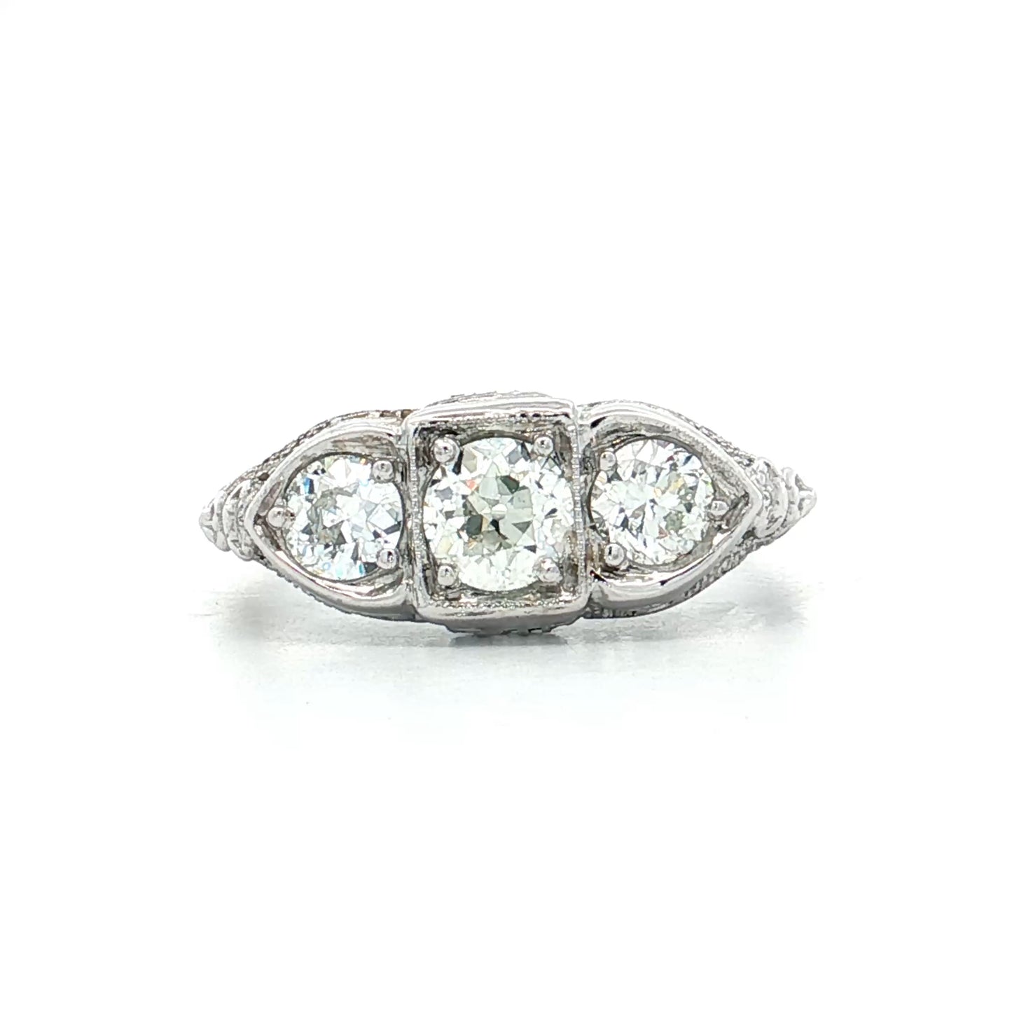 .80 Vintage Diamond Three Stone Engagement Ring 18k