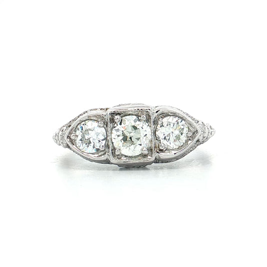 .80 Vintage Diamond Three Stone Engagement Ring 18k