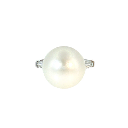 .80 Vintage Mid-Century Pearl & Diamond Cocktail Ring Platinum
