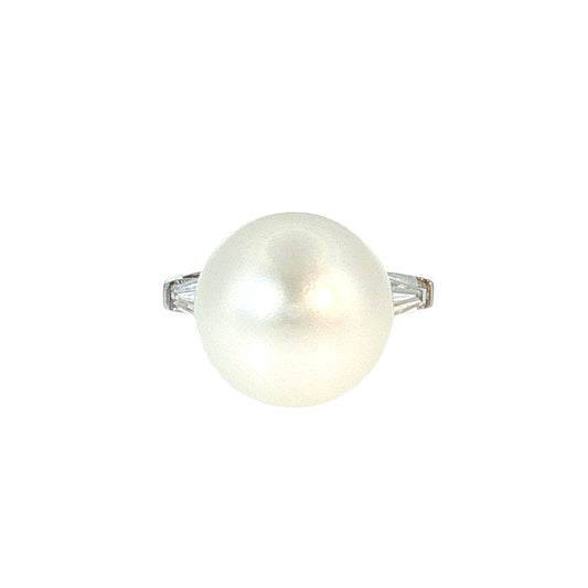 .80 Vintage Mid-Century Pearl & Diamond Cocktail Ring Platinum