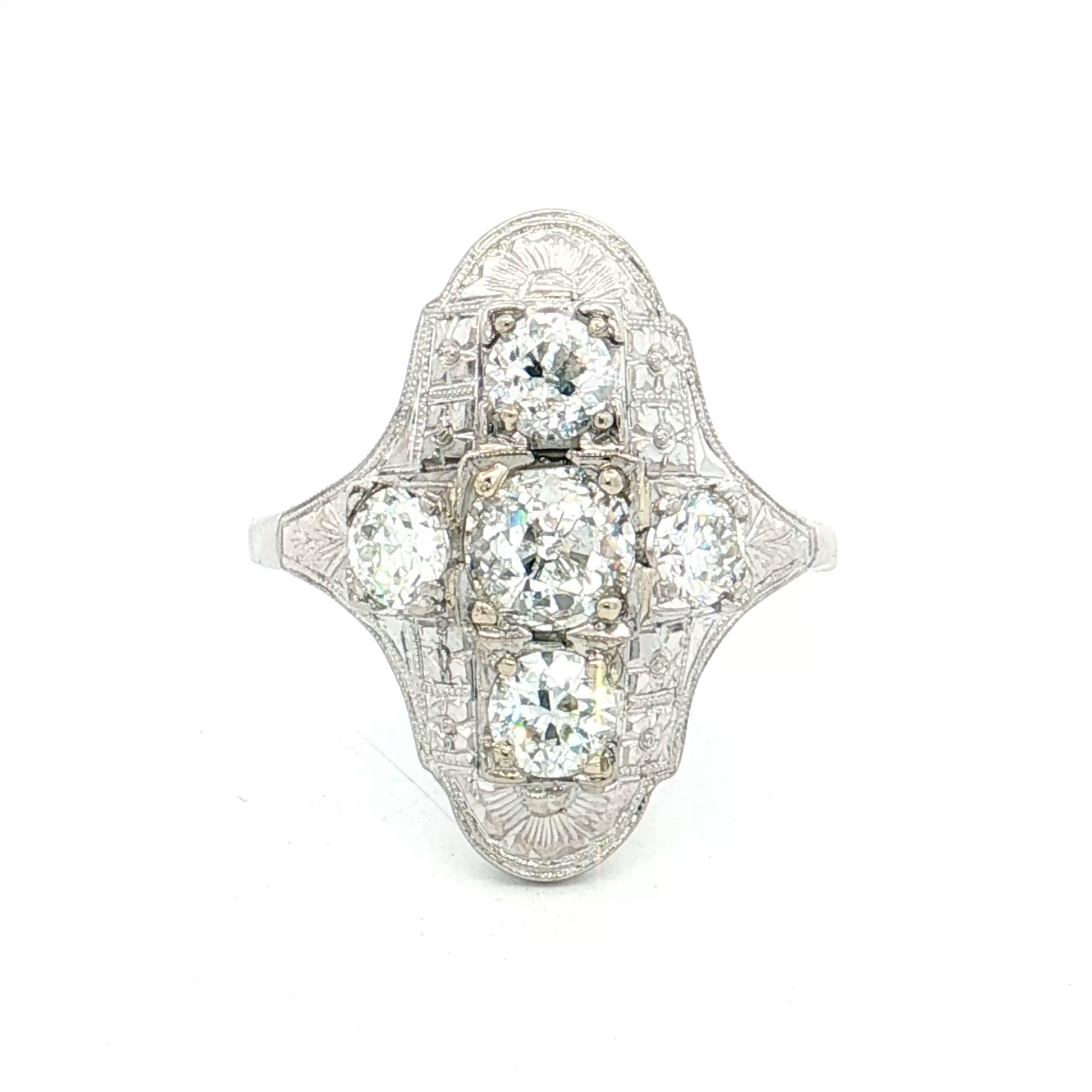 .81 Antique Art Deco Diamond Cocktail Ring 18k