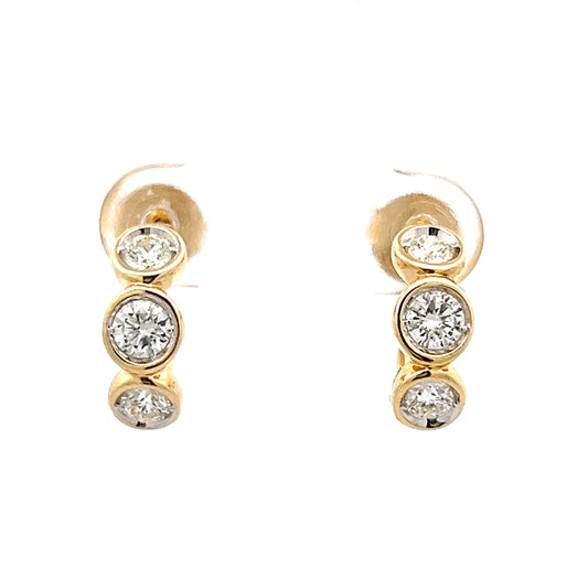 .82 Diamond Bezel Huggie Hoop Earrings 14k