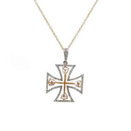 .83 Diamond Cross Pendant Necklace Two-Tone 18k