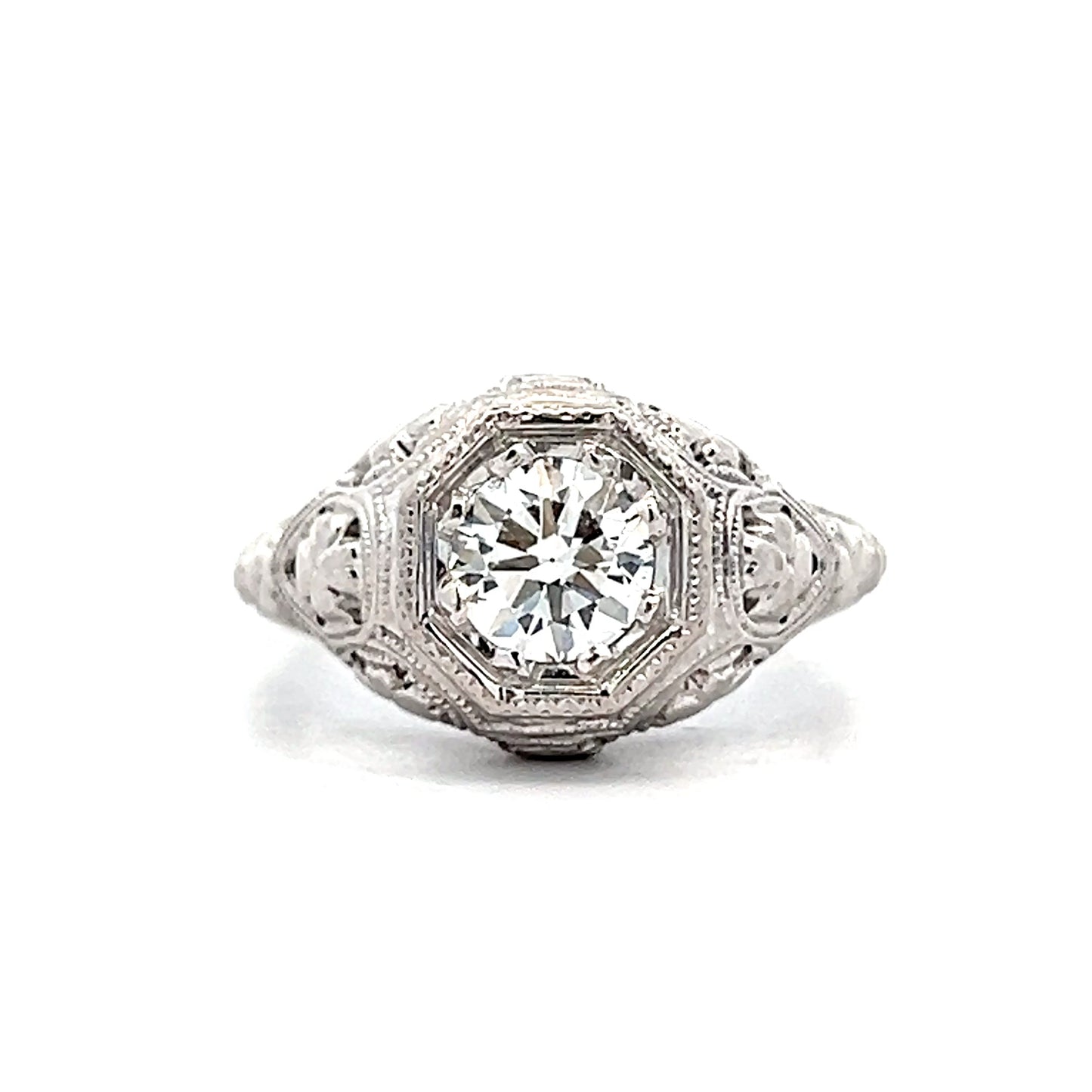 .85 Antique Art Deco Filigree Engagement Ring 18k