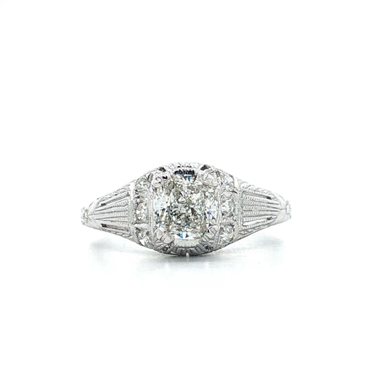 .85 Antique Cushion Cut Diamond Engagement Ring 18k