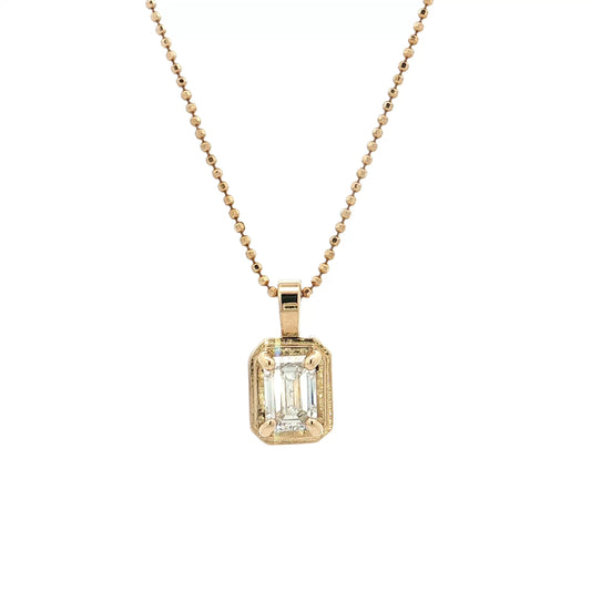 .85 Emerald Cut Diamond Pendant Necklace 14k
