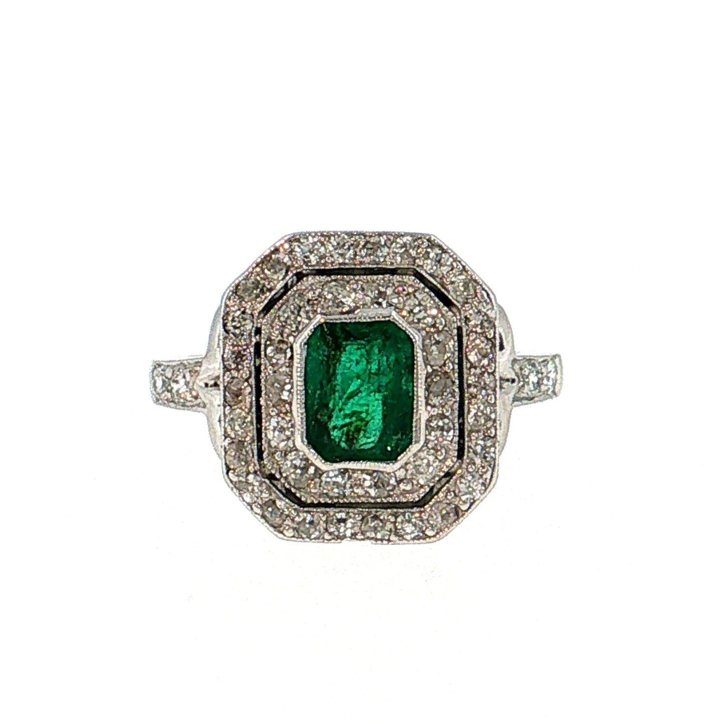 .86 Art Deco Emerald Cocktail Ring Platinum & 14k
