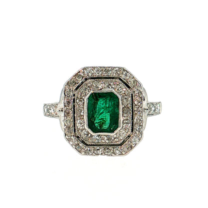 .86 Art Deco Emerald Cocktail Ring Platinum & 14k