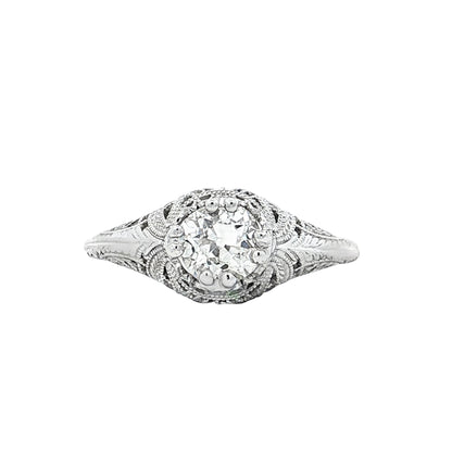 .87 Antique Deco European Diamond Engagement Ring 18k