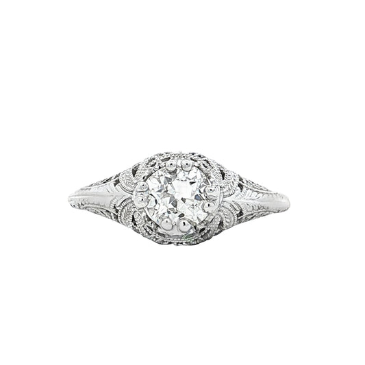 .87 Antique Deco European Diamond Engagement Ring 18k