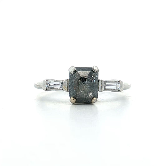 .87 Emerald Cut Salt & Pepper Diamond Engagement Ring