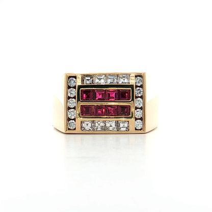 .88 Mens Ruby & Diamond Ring 14k Yellow Gold