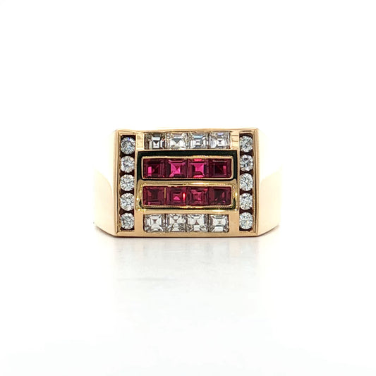 .88 Mens Ruby & Diamond Ring 14k Yellow Gold