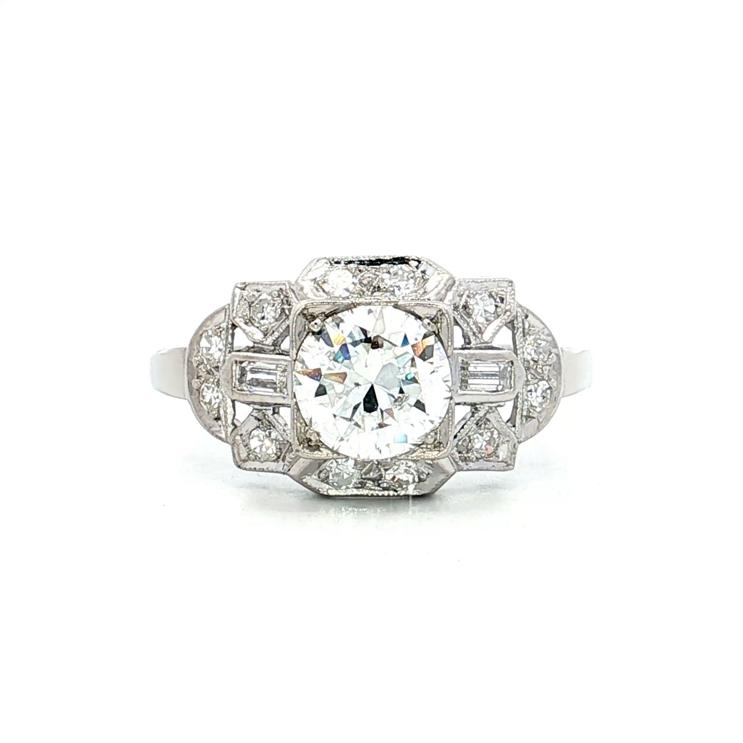 .89 Antique Old European Diamond Engagement Ring Platinum