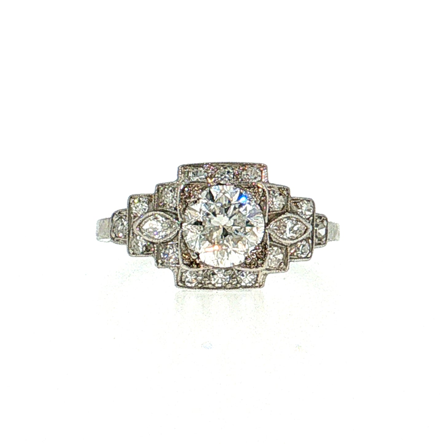 .90 Antique Art Deco Diamond Engagement Ring Platinum