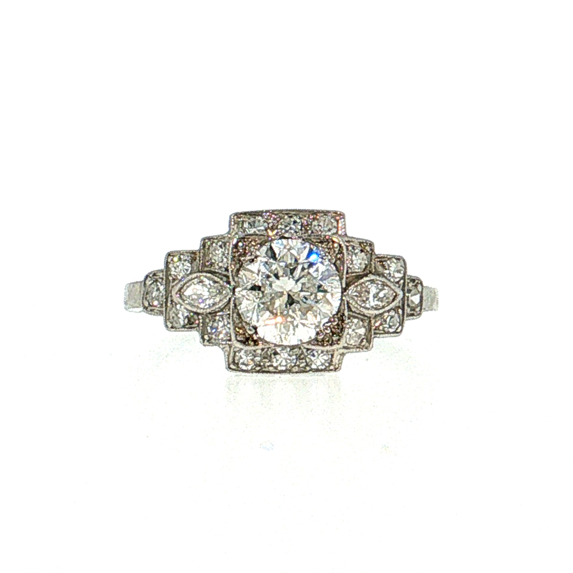 .90 Antique Art Deco Diamond Engagement Ring Platinum
