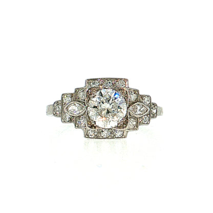 .90 Antique Art Deco Diamond Engagement Ring Platinum