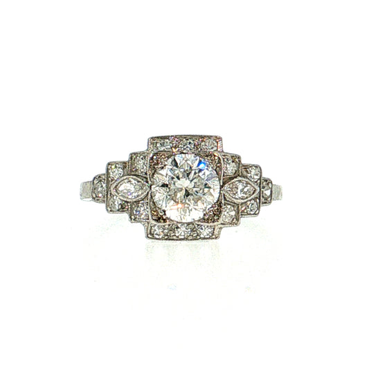 .90 Antique Art Deco Diamond Engagement Ring Platinum