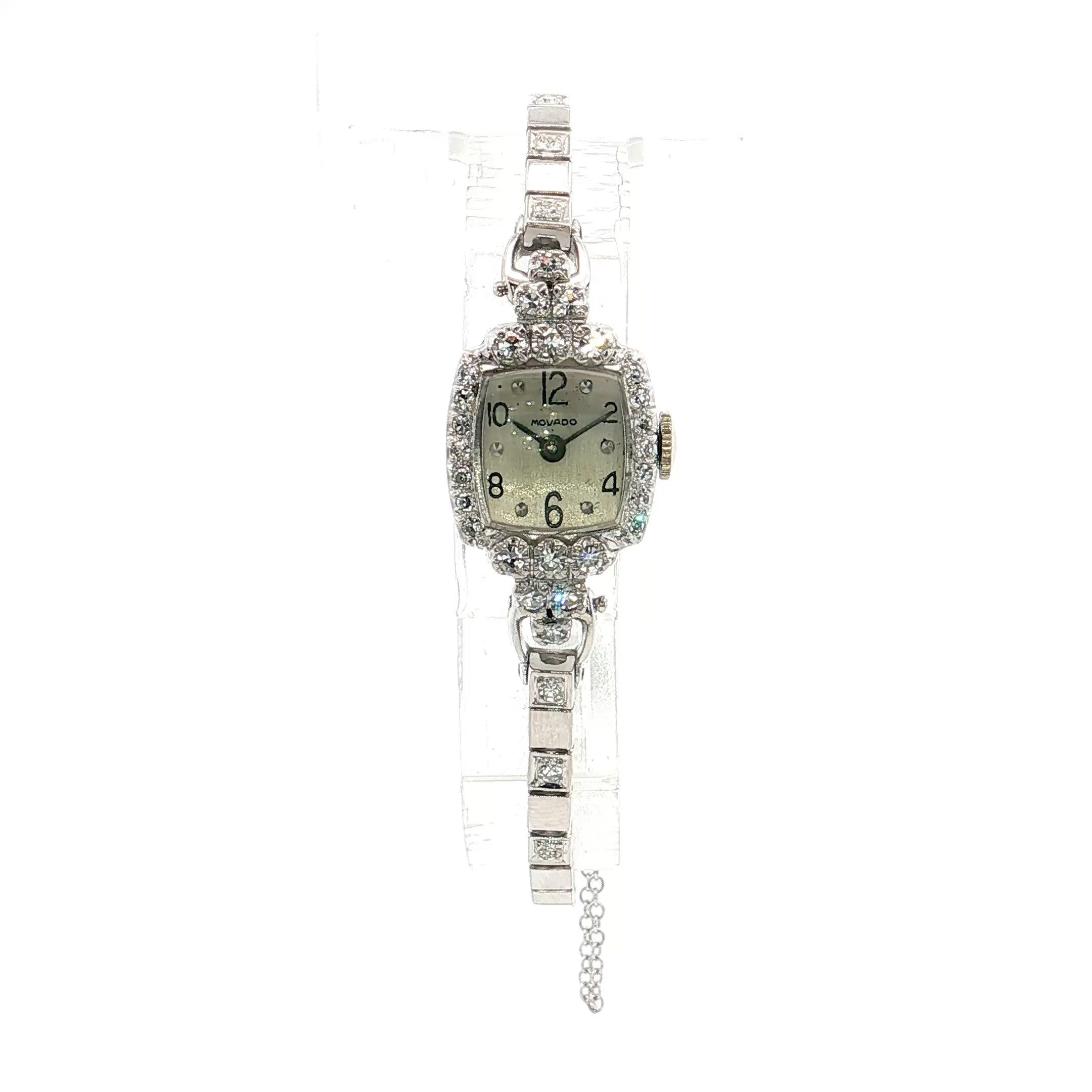 ◆本日感謝価格◆Movado◆ミラーダイヤル◆コンセプト60ダイヤモンド腕時計◆ 90 Art Deco Diamond Movado Watch 14k White Gold – Filigree Jewelers