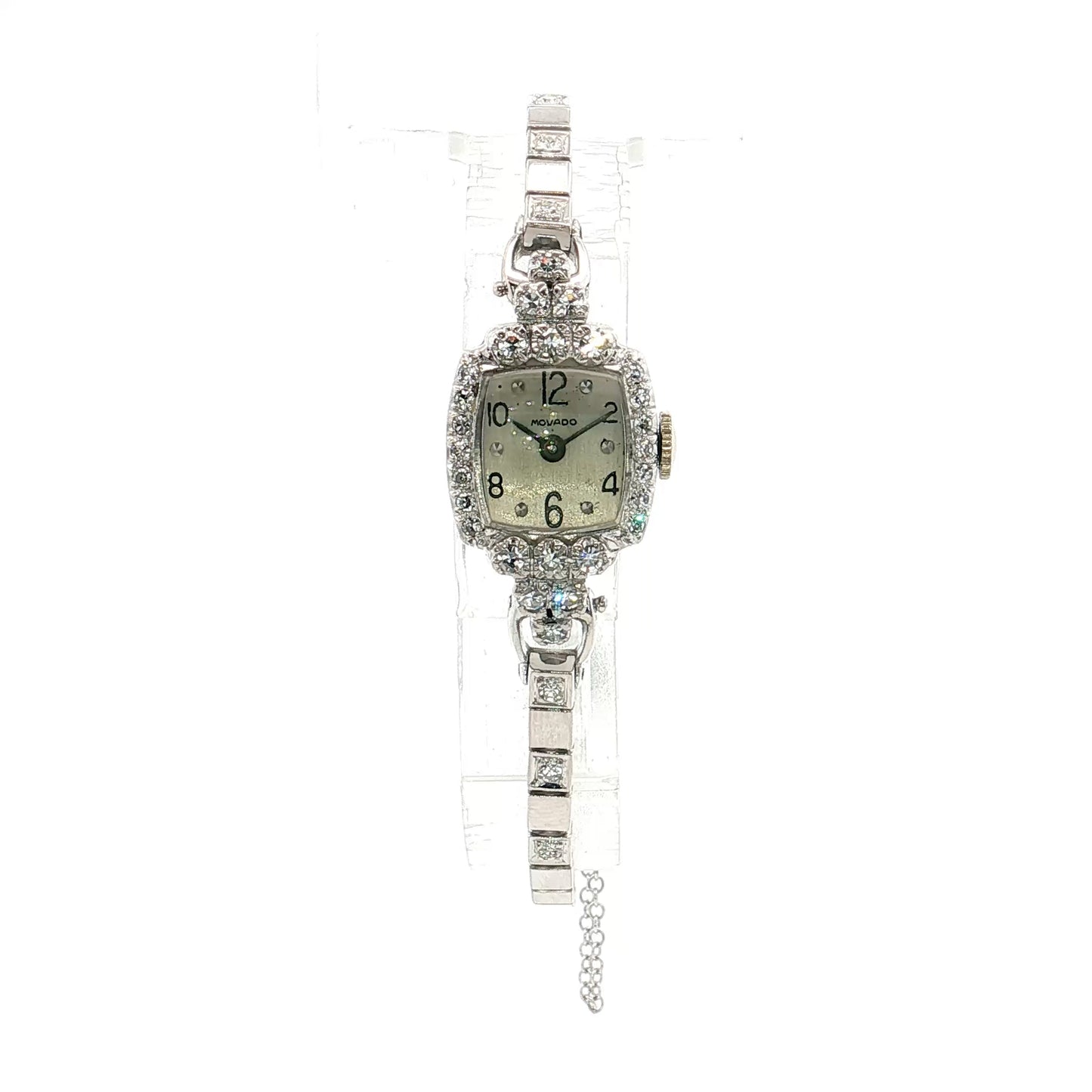 .90 Art Deco Diamond Movado Watch 14k White Gold