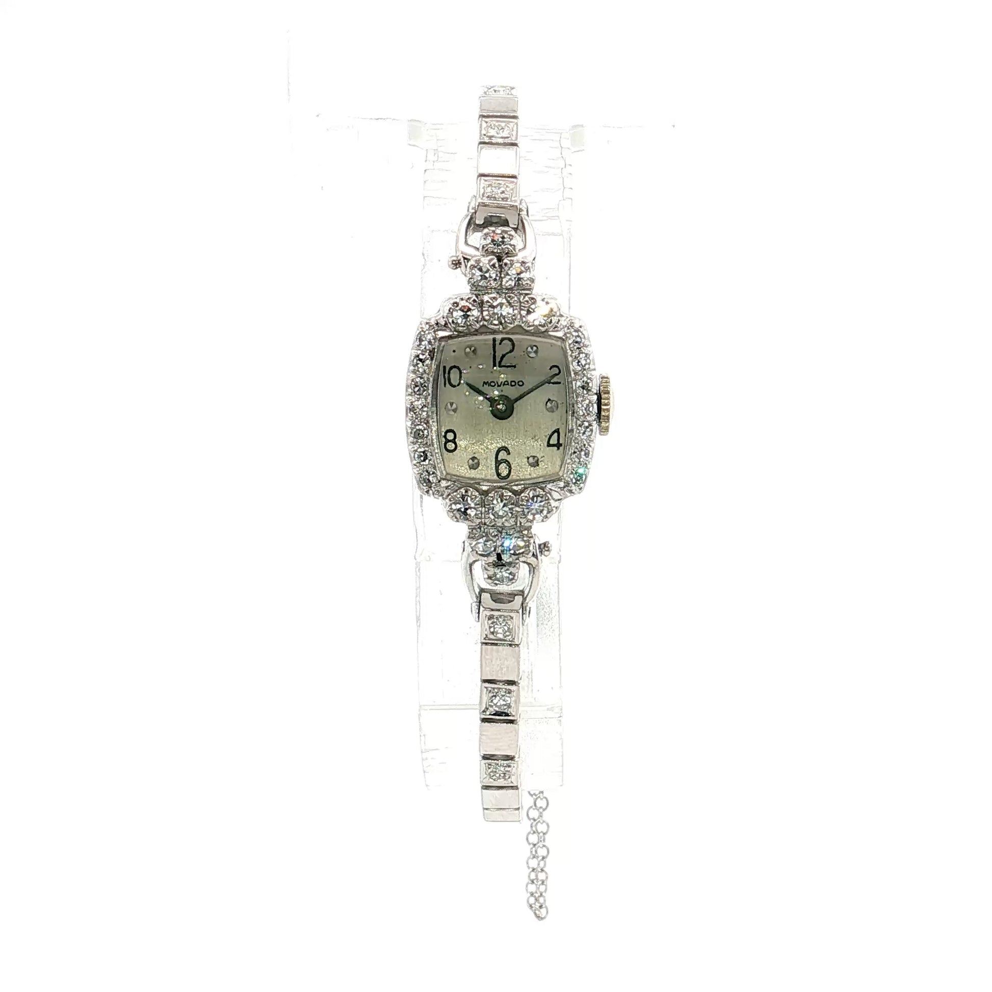 .90 Art Deco Diamond Movado Watch 14k White Gold