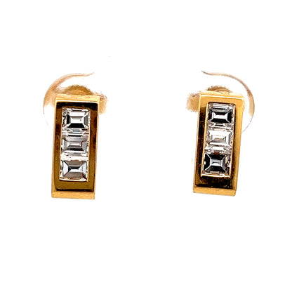 .90 J Hoop Diamond Stud Earrings in 18k Yellow Gold
