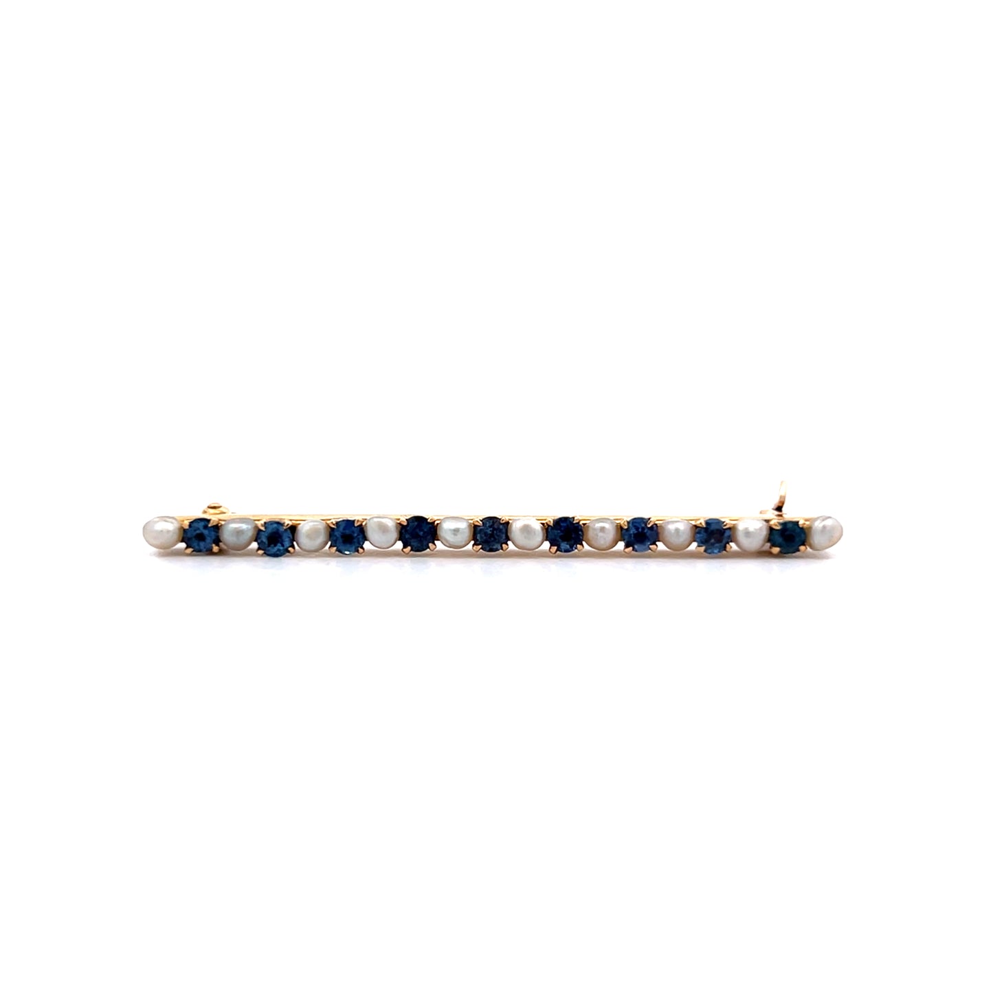 .90 Victorian Sapphire & Pearl Bar Brooch 14k