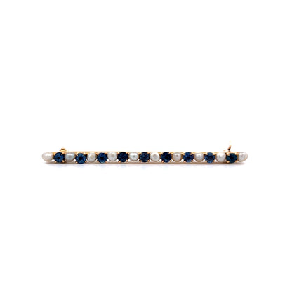.90 Victorian Sapphire & Pearl Bar Brooch 14k