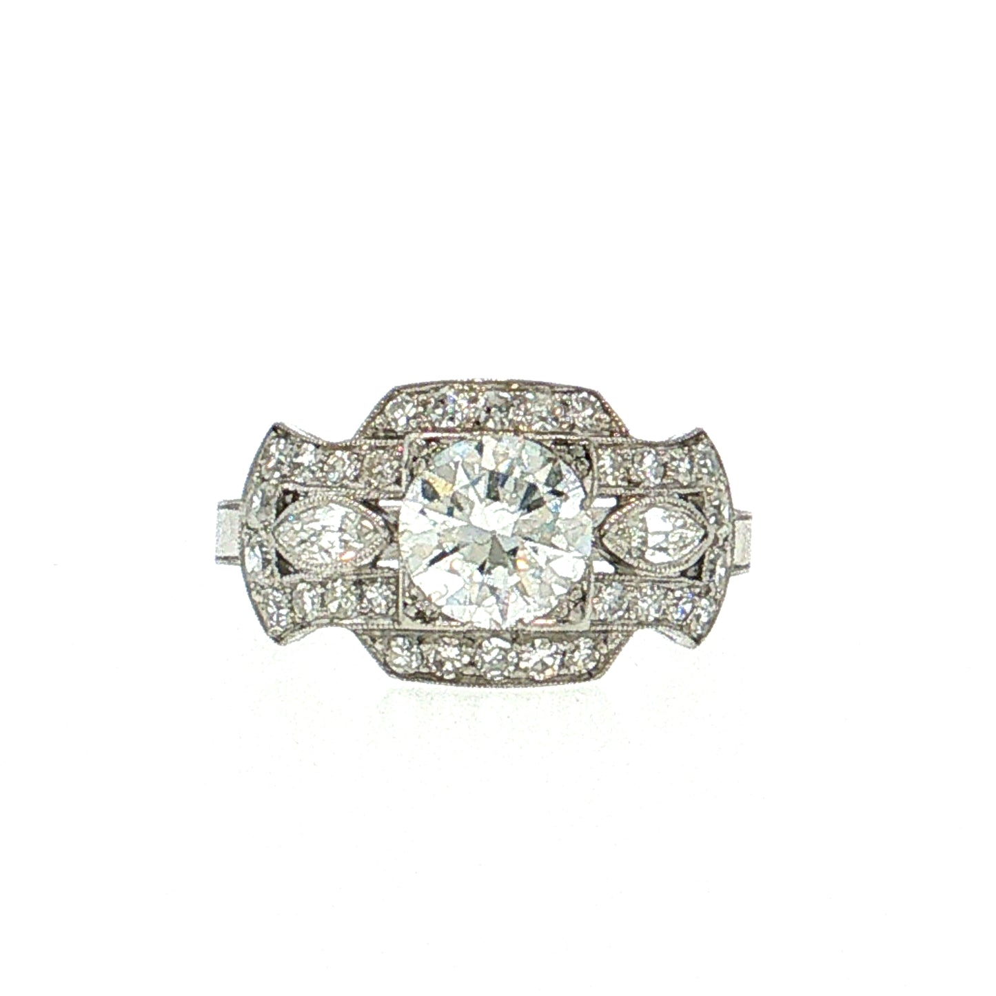 .92 Art Deco Old European Diamond Engagement Ring Platinum