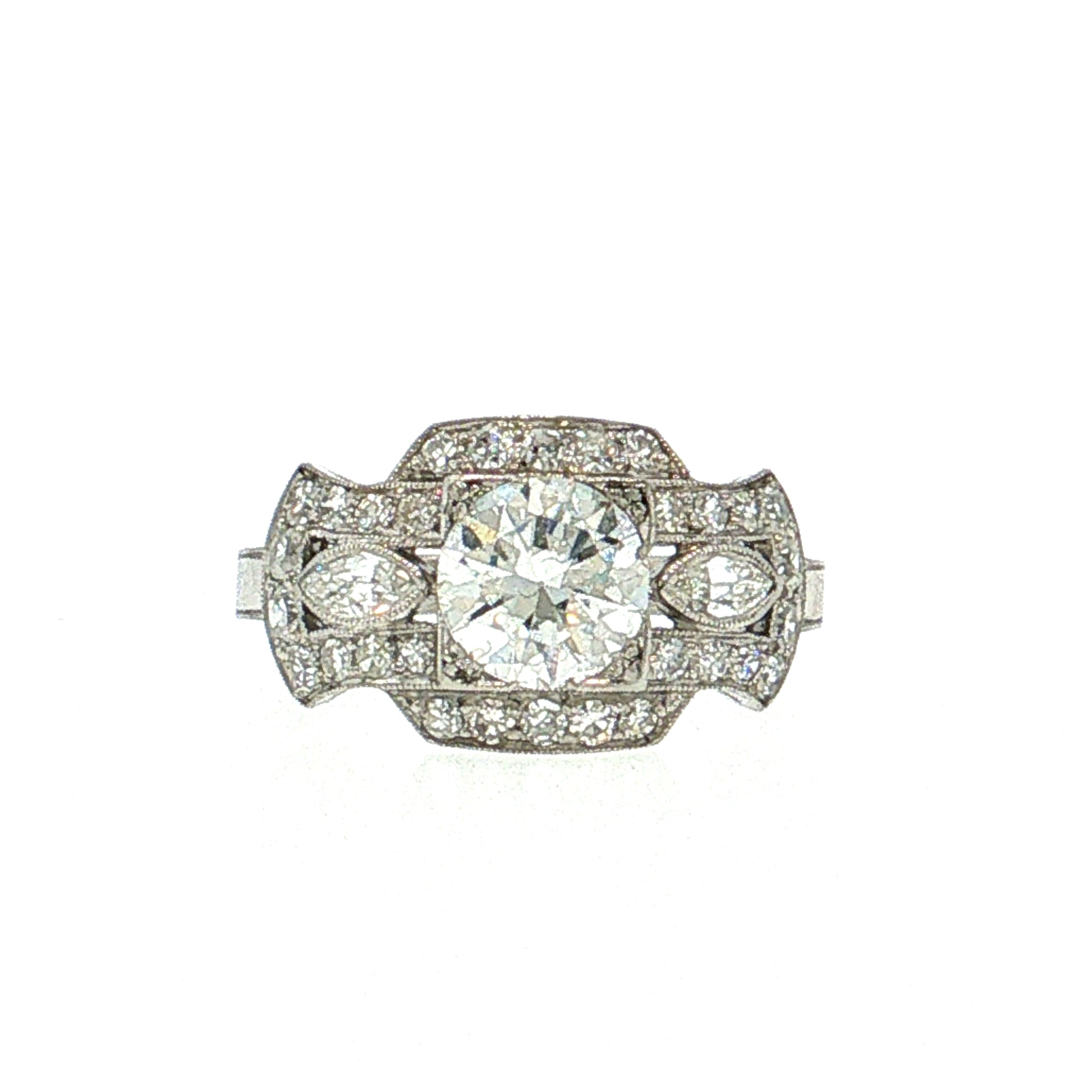 .92 Art Deco Old European Diamond Engagement Ring Platinum