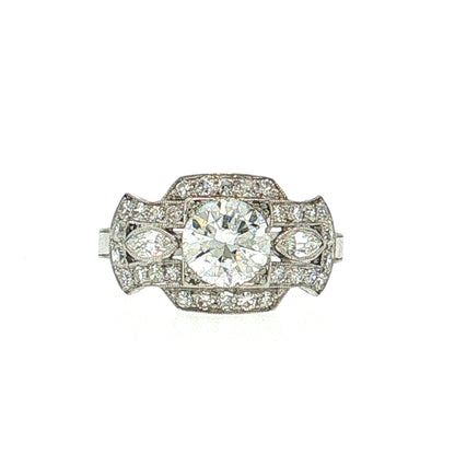 .92 Art Deco Old European Diamond Engagement Ring Platinum