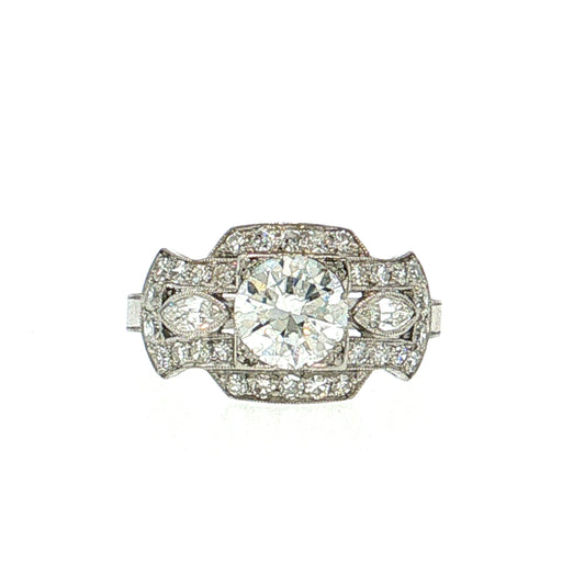 .92 Art Deco Old European Diamond Engagement Ring Platinum