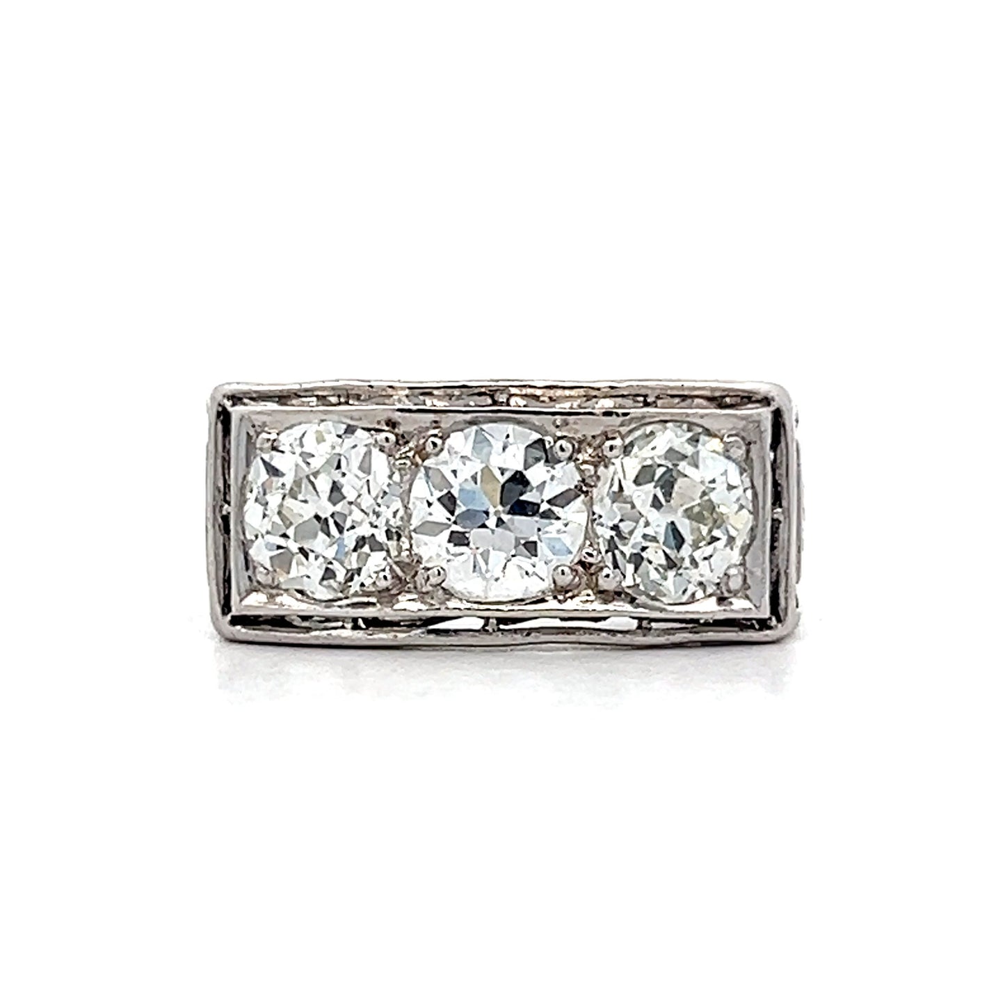 .92 Art Deco Three Stone Cocktail Ring in Platinum