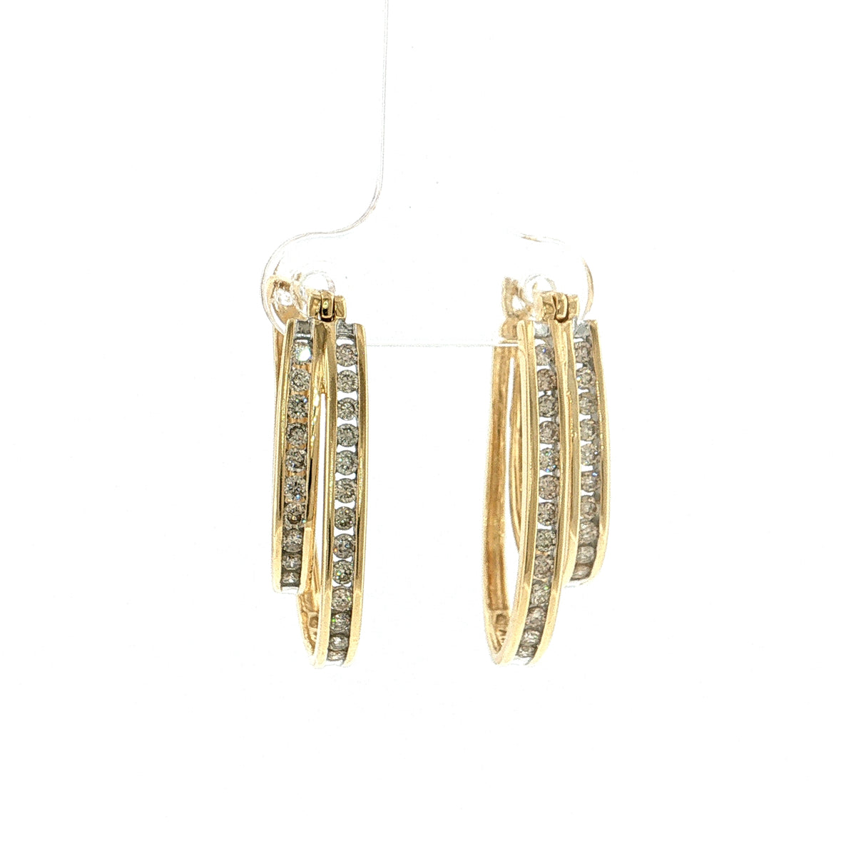 .92 Double Hoop Diamond Earrings 14k Yellow Gold