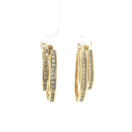 .92 Double Hoop Diamond Earrings 14k Yellow Gold