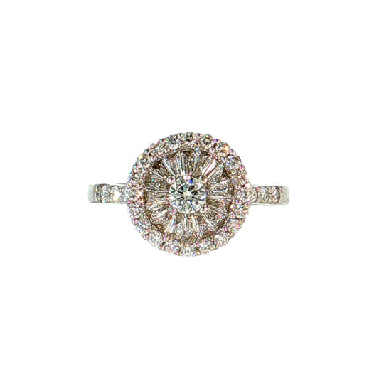 .93 Diamond Ballerina Halo Cocktail Ring 18K White Gold