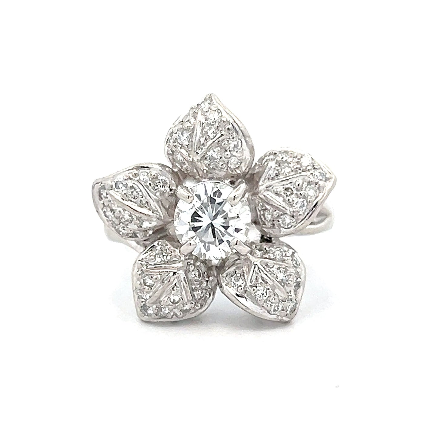 .93 Vintage Petri Diamond Floral Cocktail Ring in Platinum